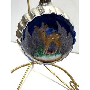 Vintage Glass Bambi Baby Deer Diorama Indent Christmas Ornament Made in Italy